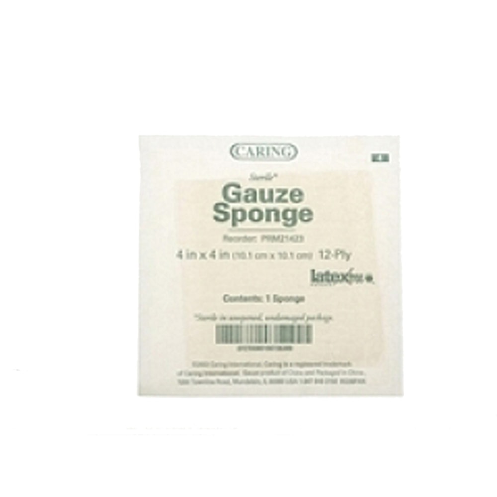 Medline Caring Sterile Woven Gauze Sponges, 12-Ply, 4"