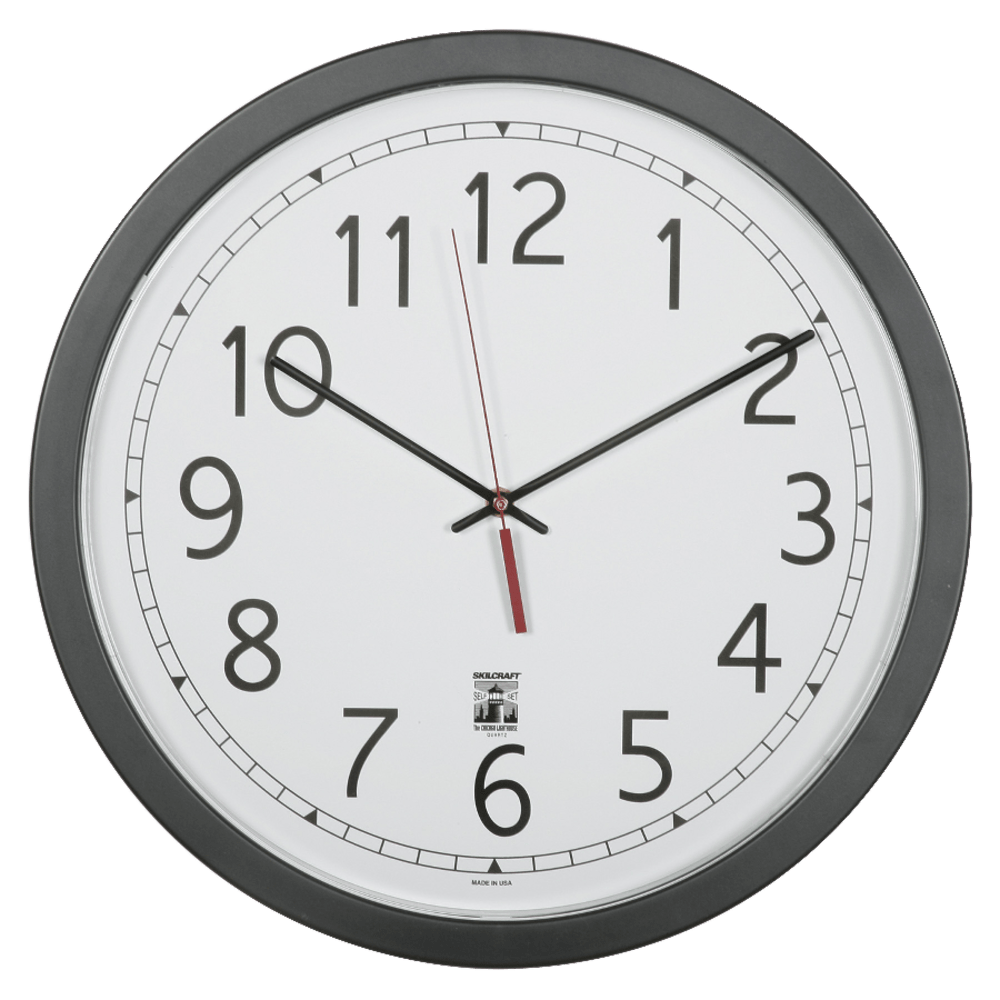 SKILCRAFT® Self-Set Wall Clock, 16 1/2"W, Black/White