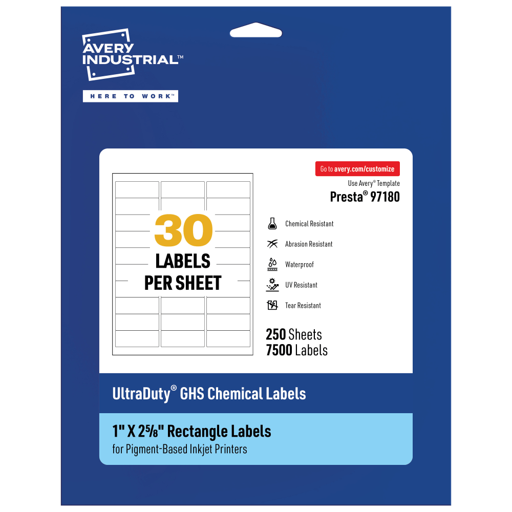 Avery® Ultra Duty® Permanent GHS Chemical Labels, 97180-WMUI250,