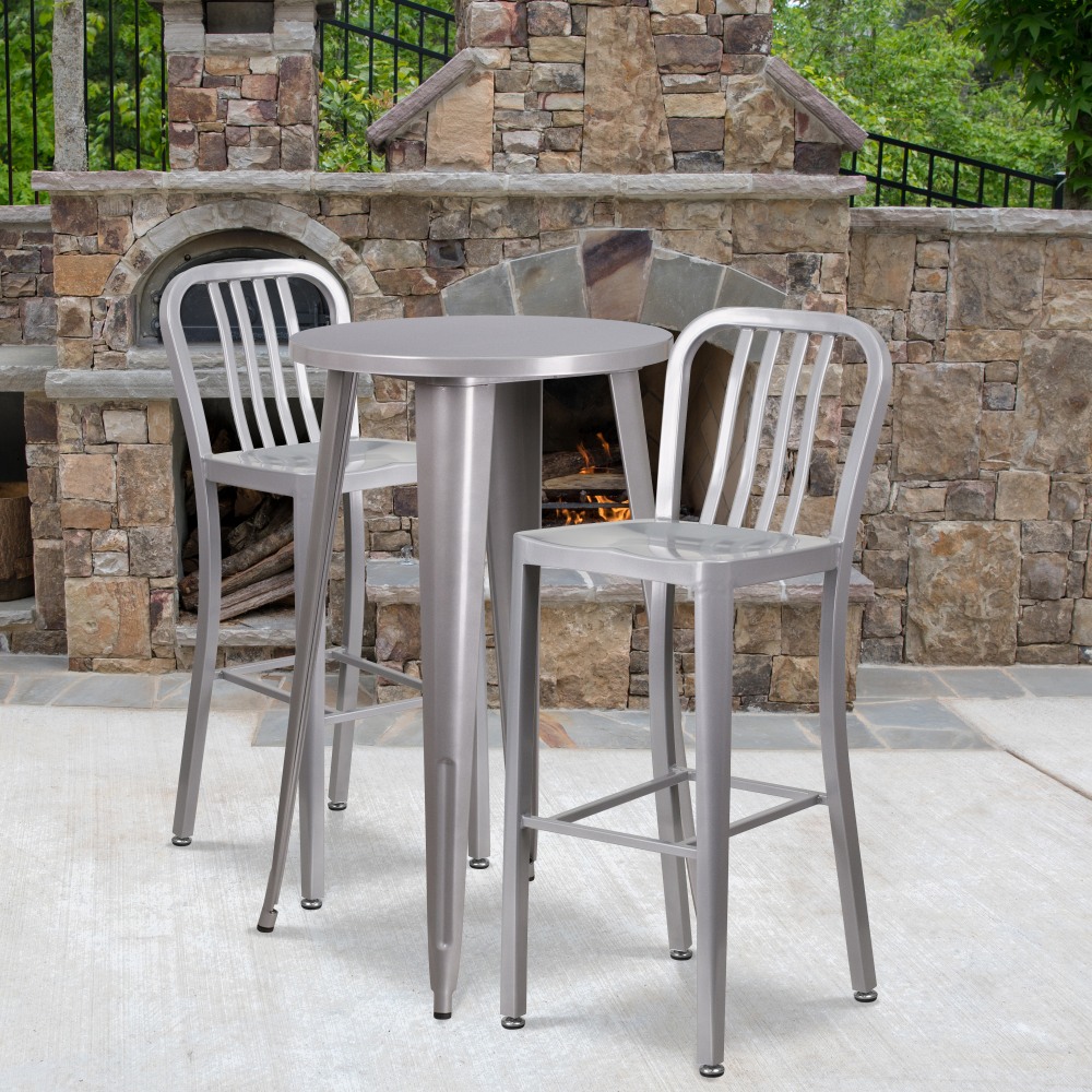 Flash Furniture Commercial Grade Round Metal Indoor-Outdoor Bar