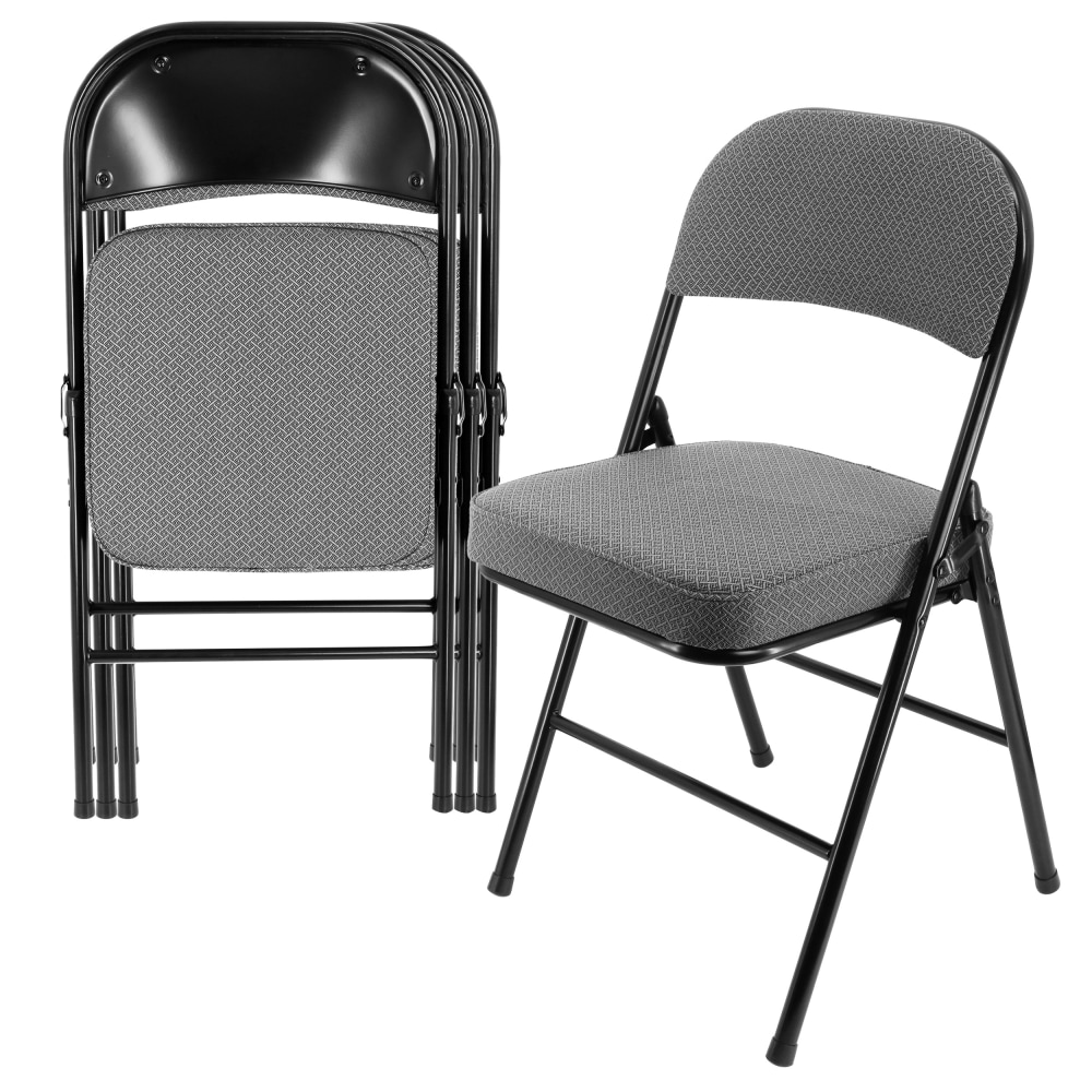 Elama Metal Folding Chairs With Padded Seats, Gray/Black,