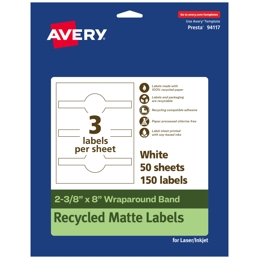 Avery® Recycled Paper Labels, 94117-EWMP50, Cigar, 2-3/8" x