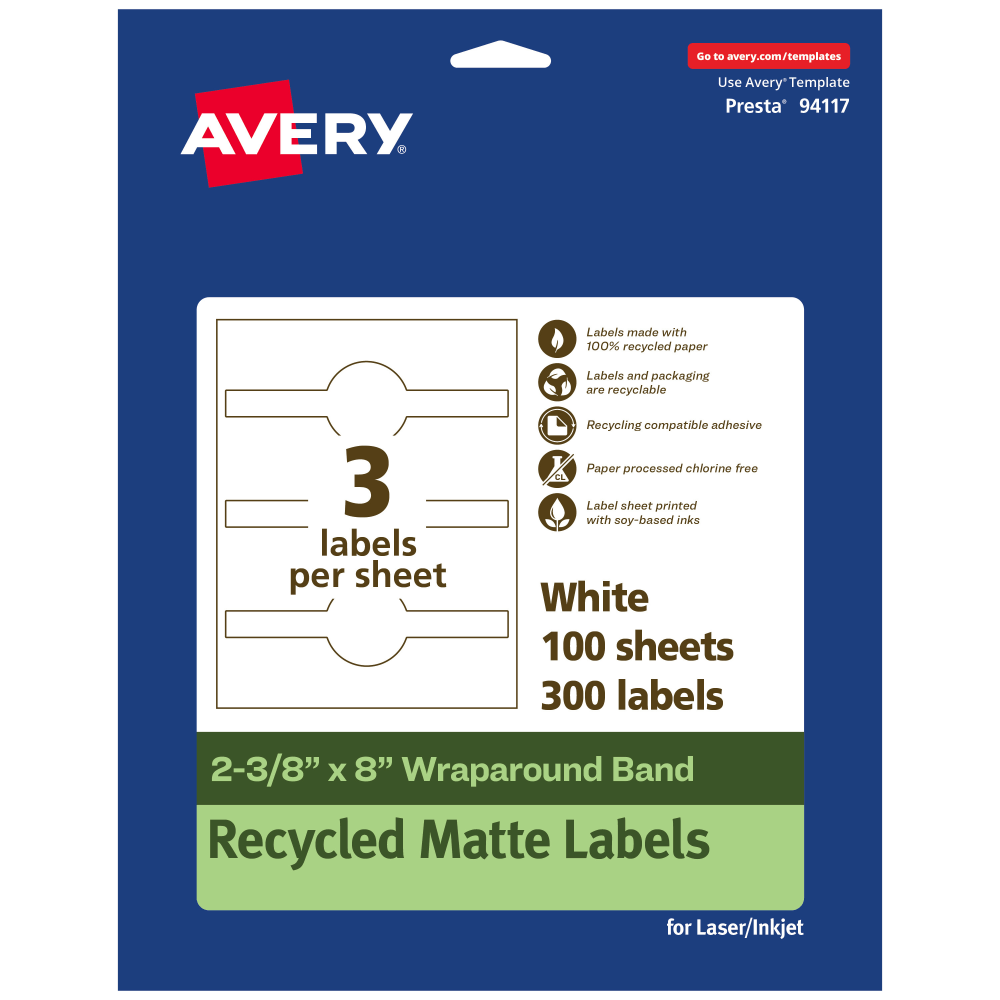 Avery® Recycled Paper Labels, 94117-EWMP100, Cigar, 2-3/8" x