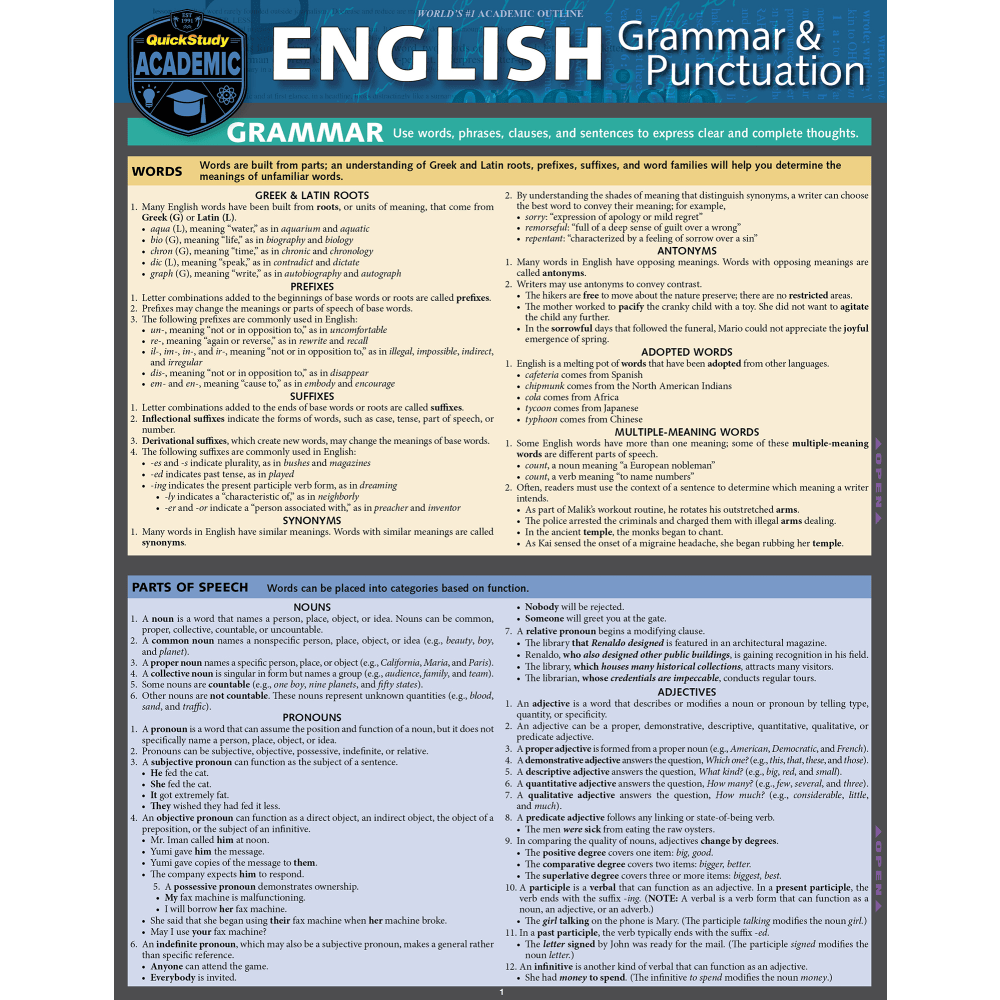 QuickStudy Guide, English Grammar & Punctuation, 3218654