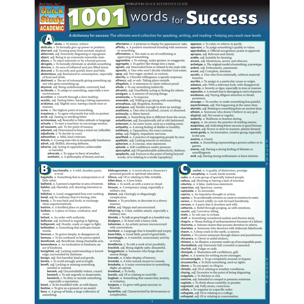 QuickStudy Guide, 1,001 Words for Success