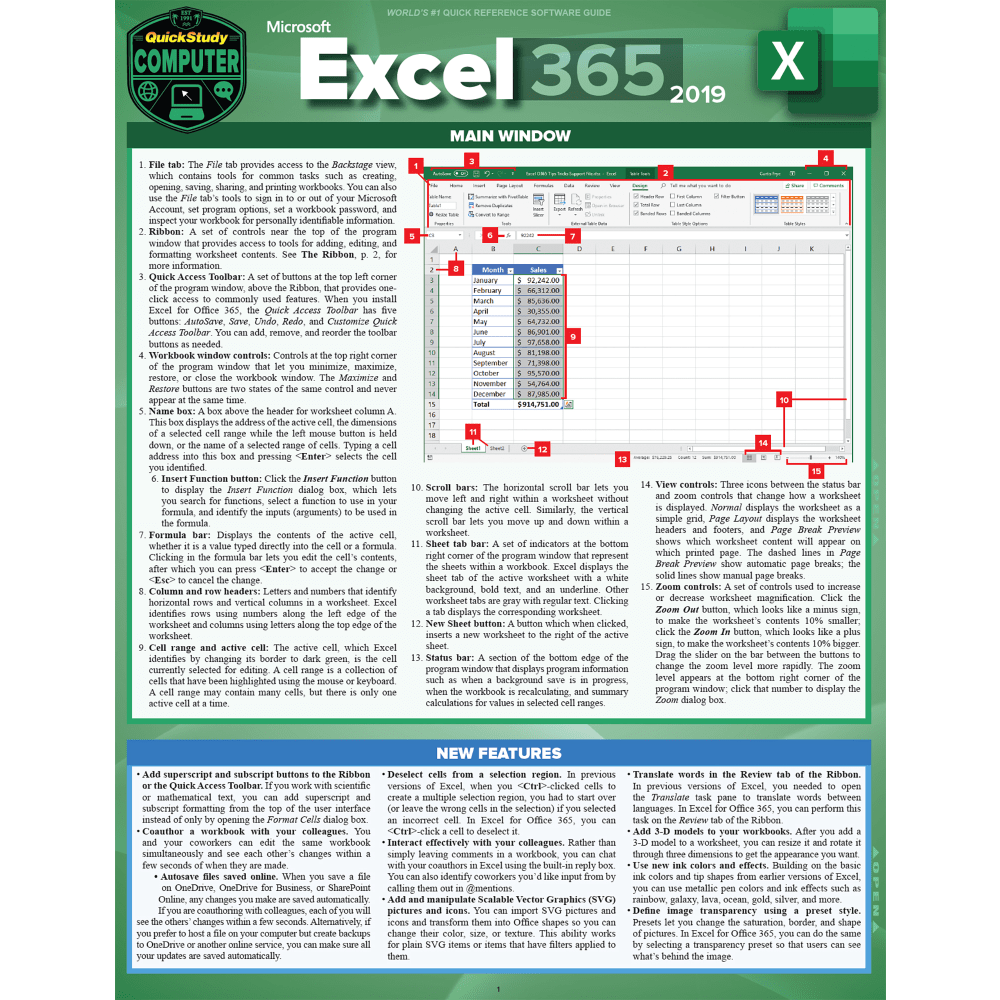 QuickStudy Guide, Microsoft Excel 365 2019