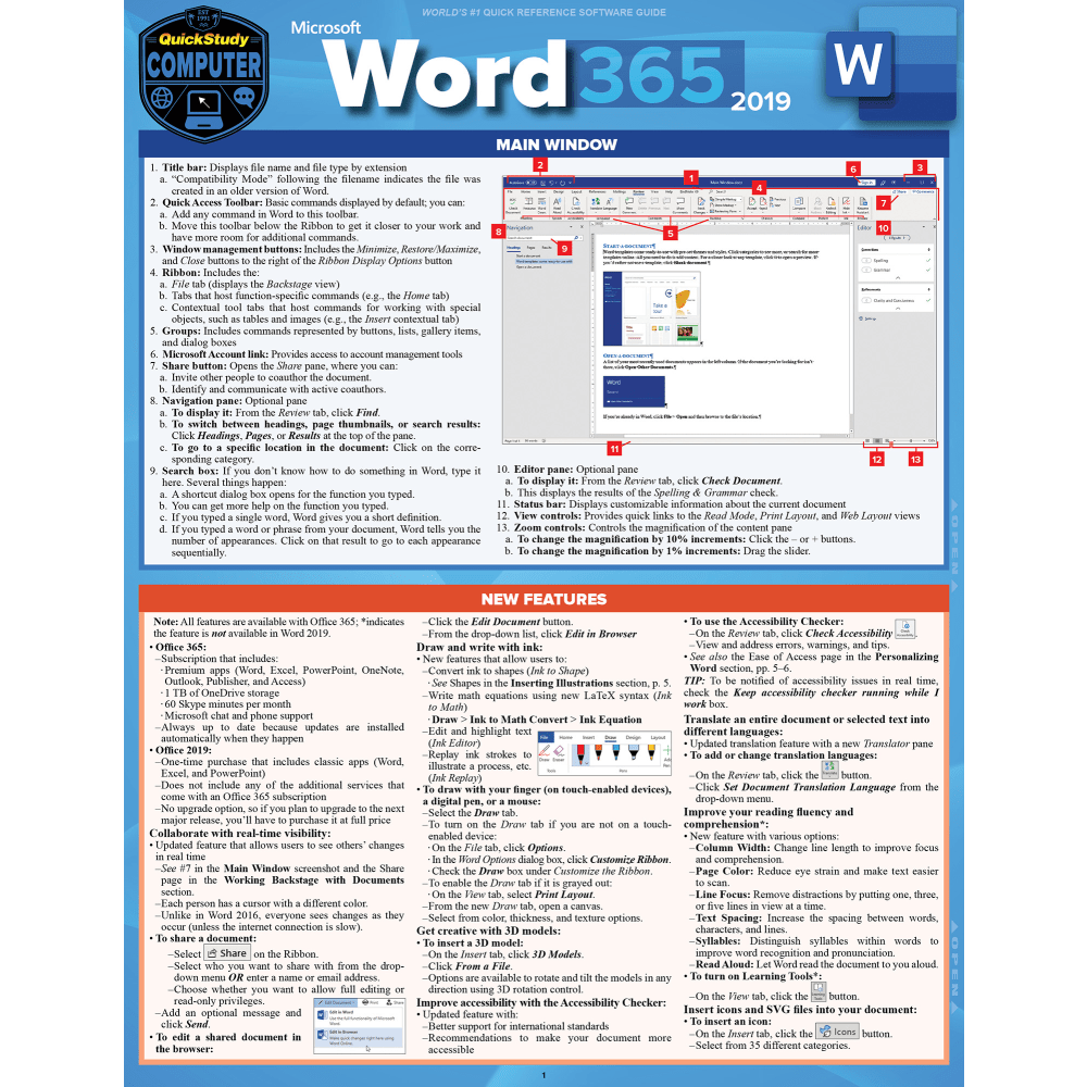 QuickStudy Guide, Microsoft Word 365 2019