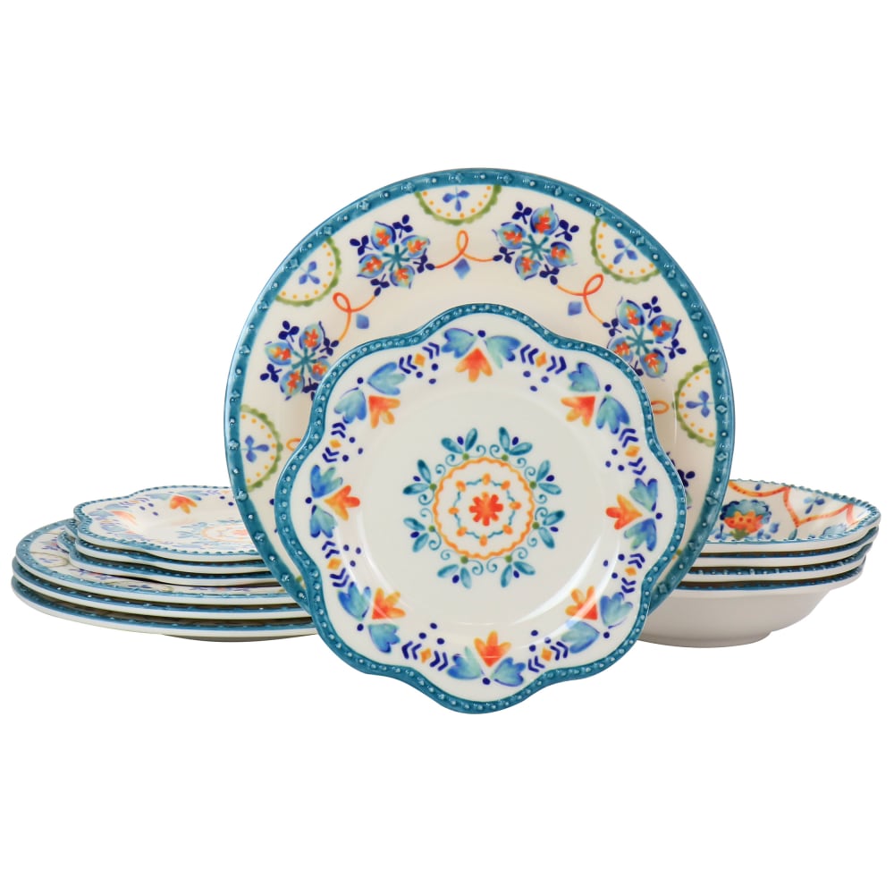 Gibson Home 12-Piece Tamara Melamine Dinnerware Set, White