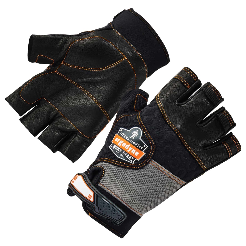 Ergodyne ProFlex 901 Half-Finger Leather Impact Gloves, Large,