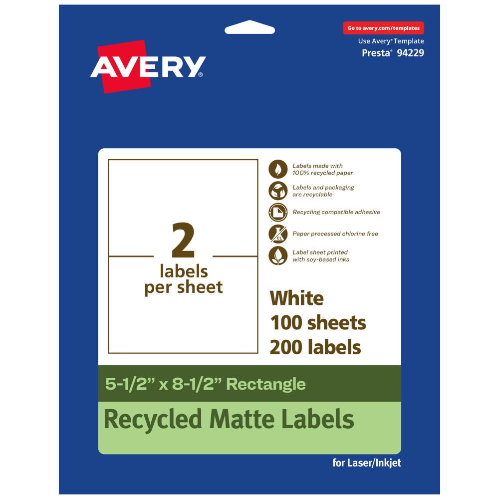 Avery® Recycled Paper Labels, 94229-EWMP100, Rectangle,