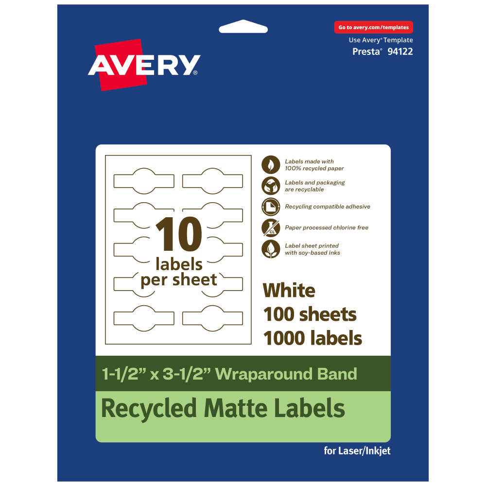Avery® Recycled Paper Labels, 94122-EWMP100, Cigar, 1-1/2" x