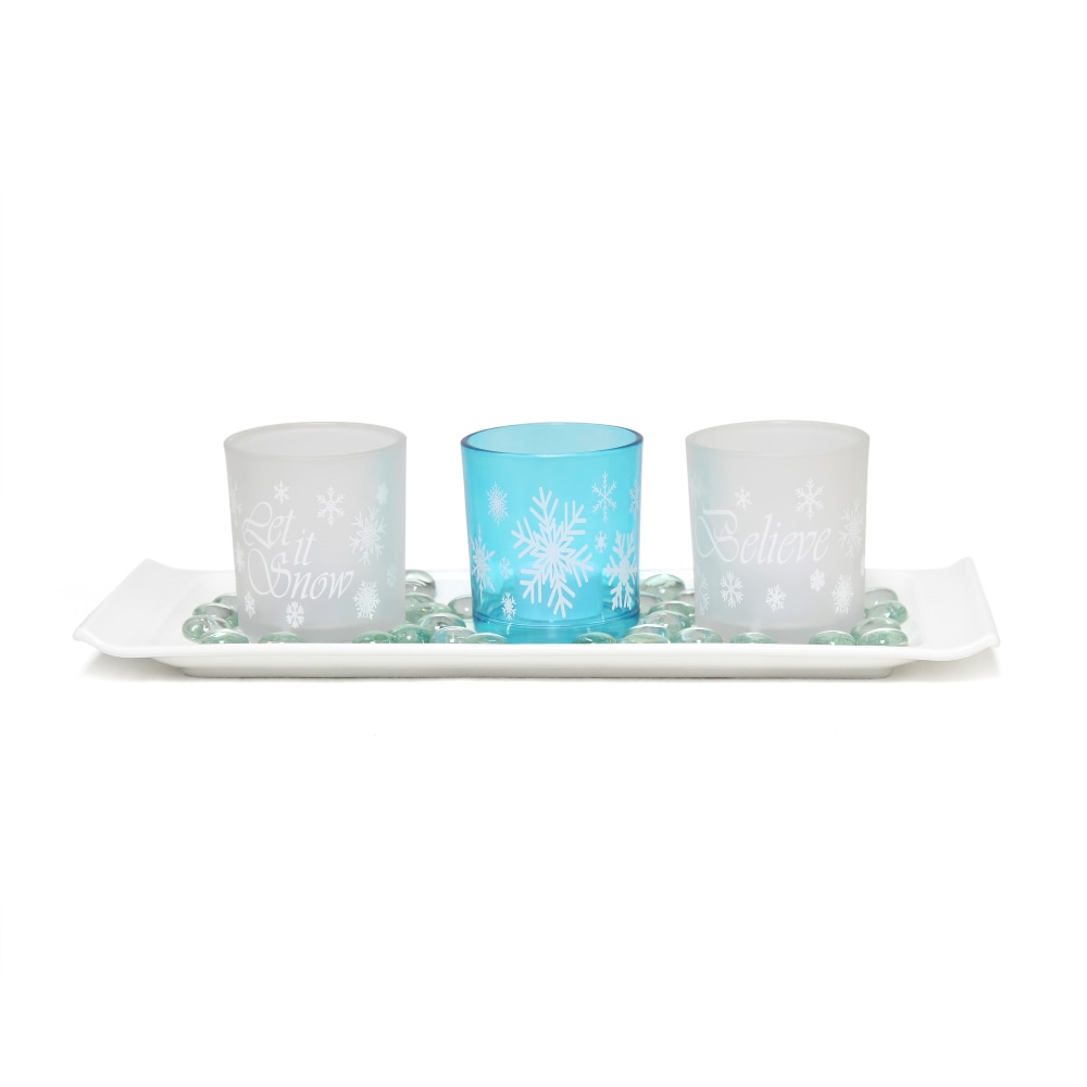 Elegant Designs Winter Wonderland Candle Holder Set, 3-1/2”