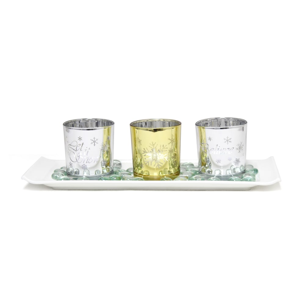 Elegant Designs Winter Wonderland Candle Holder Set, 3-1/2”