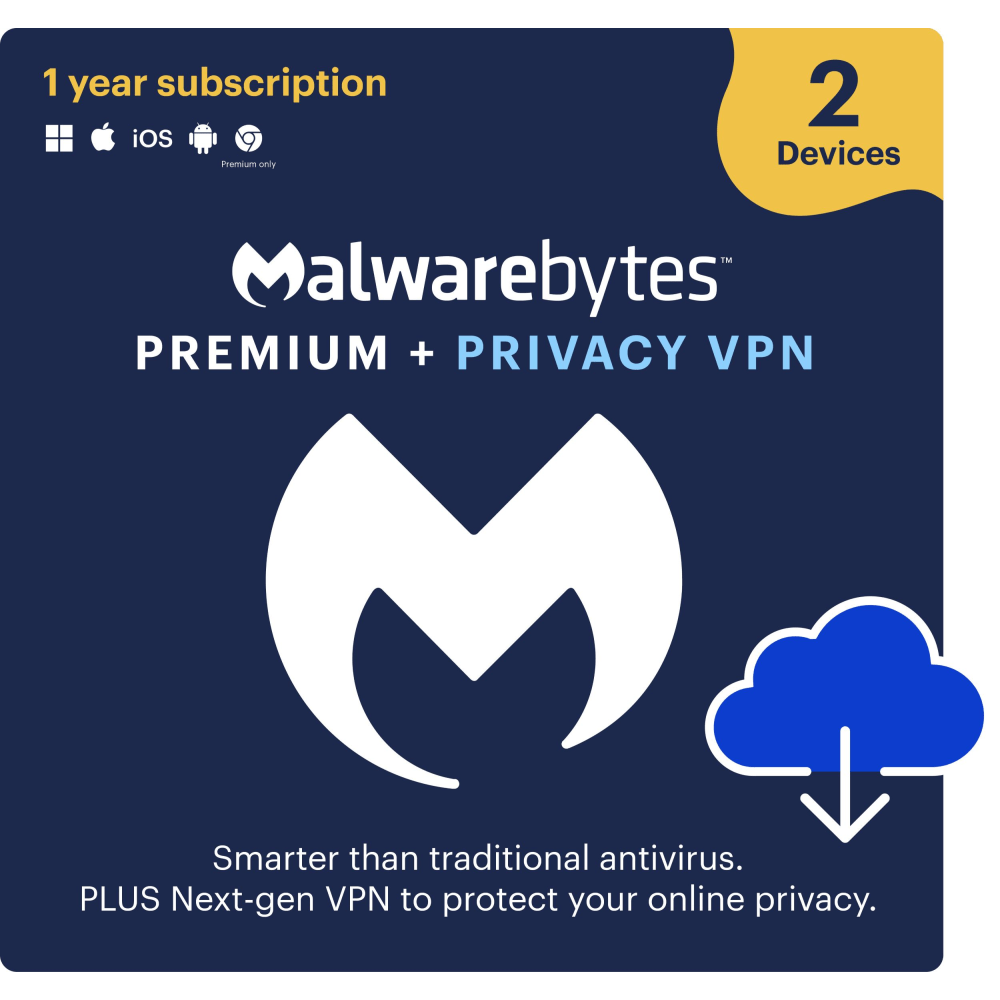 Malwarebytes Premium + Privacy VPN, For 2 Devices,