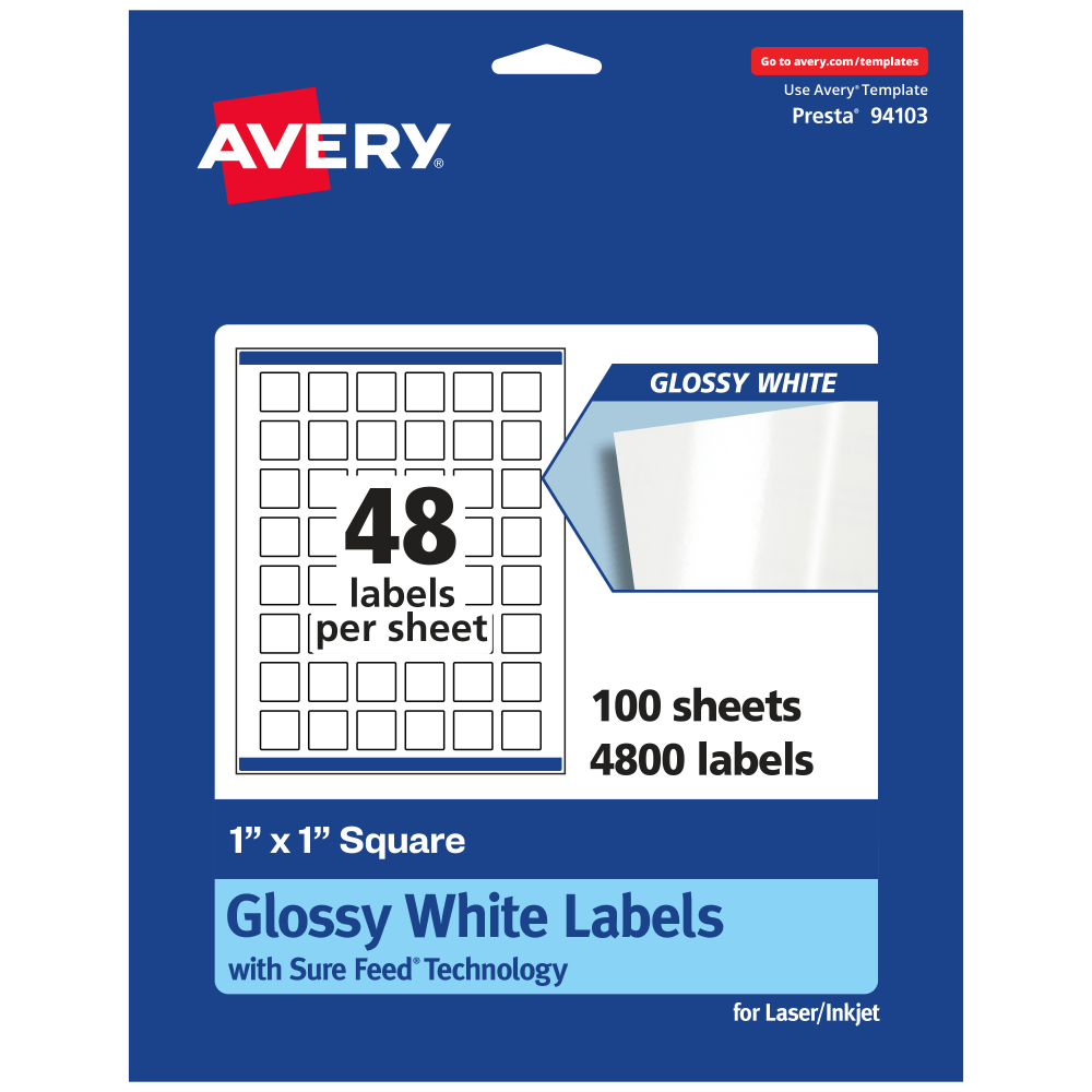 Avery® Glossy Permanent Labels With Sure Feed®, 94103-WGP100,