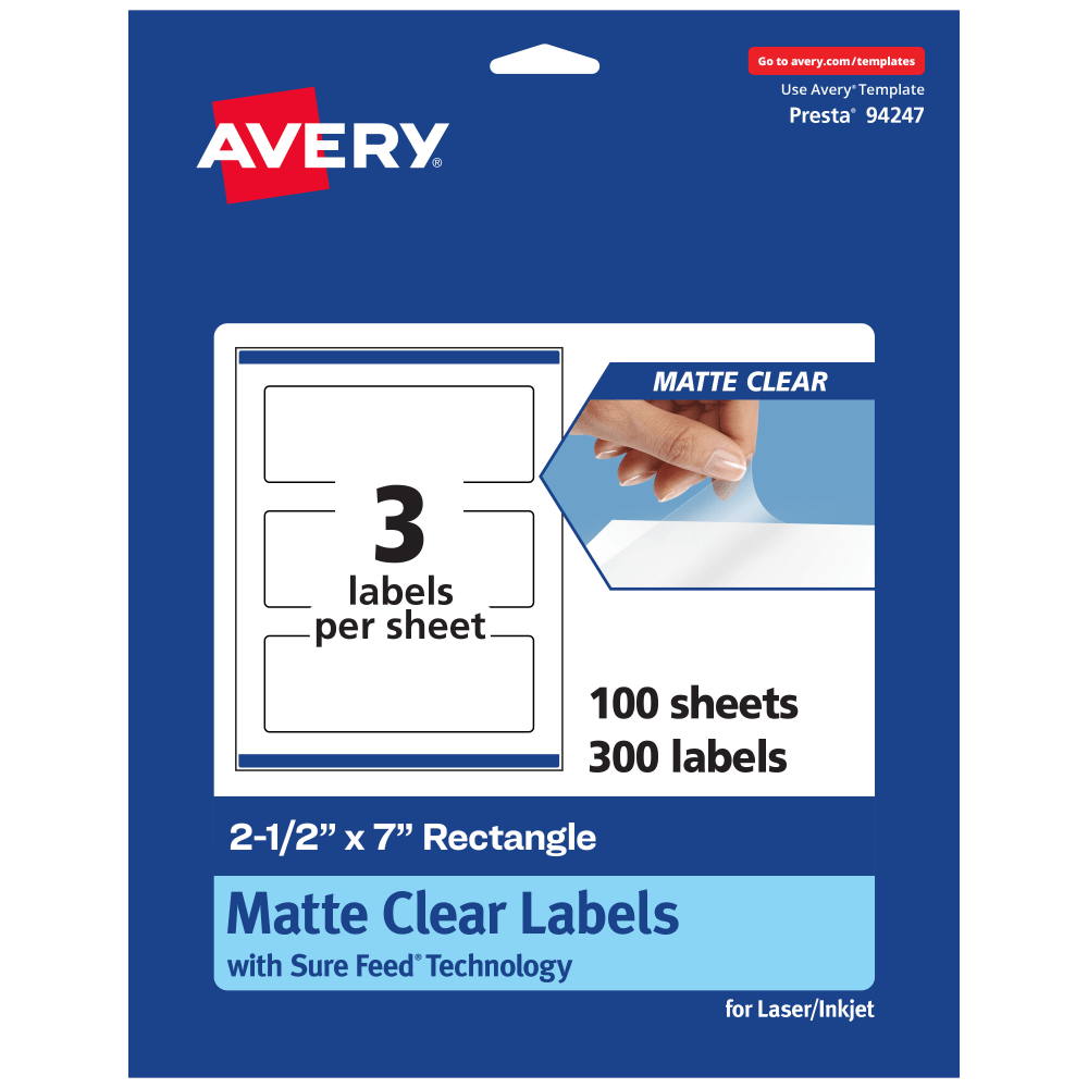 Avery® Permanent Labels With Sure Feed®, 94247-CMF100, Rectangle,