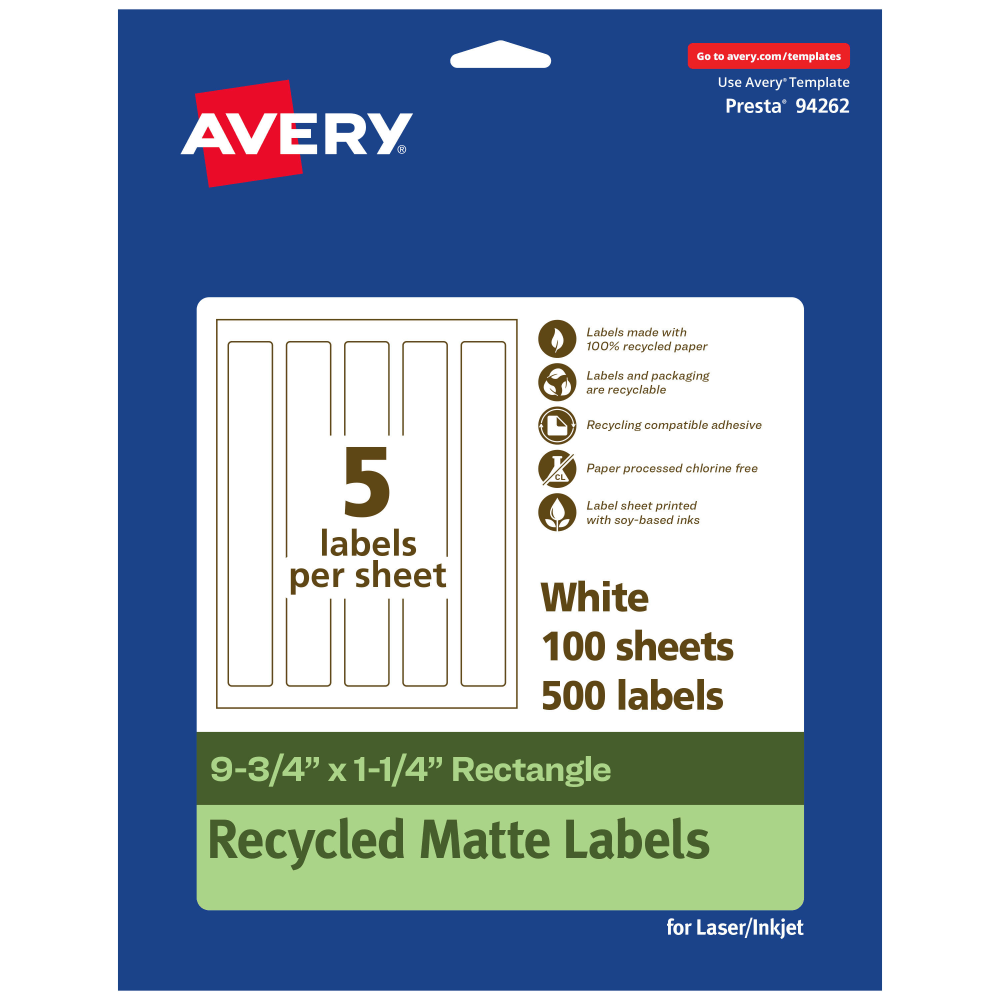 Avery® Recycled Paper Labels, 94262-EWMP100, Rectangle,