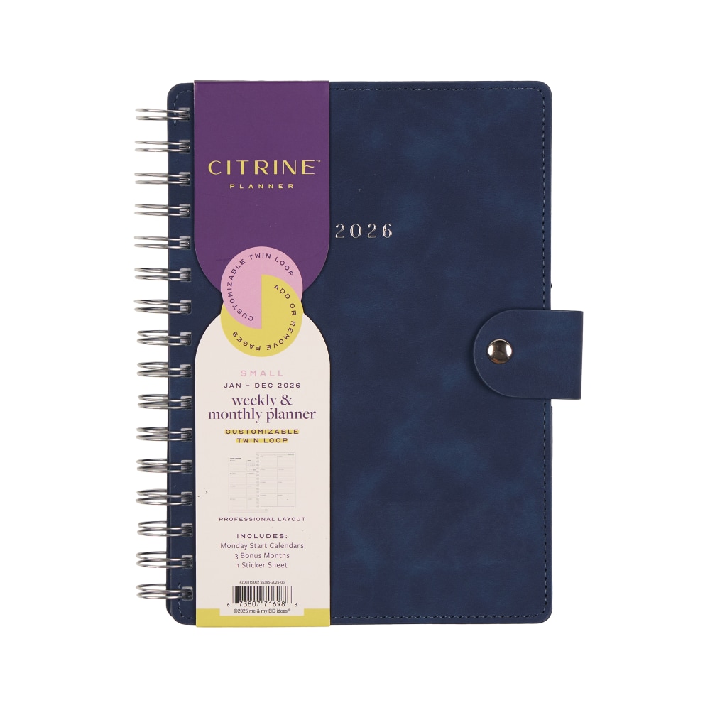 2026 Citrine Monthly/Weekly Small Customizable Twin Loop Planner,