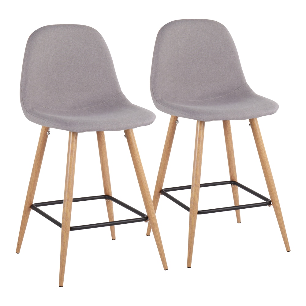 LumiSource Pebble Counter Stools, Natural/Light Gray, Set Of