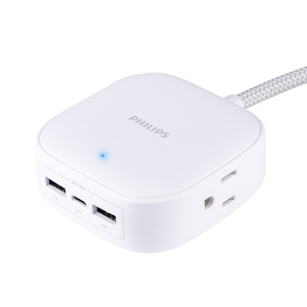 Philips Desktop 2-Outlet Charging Hub, 5&#x27;, White