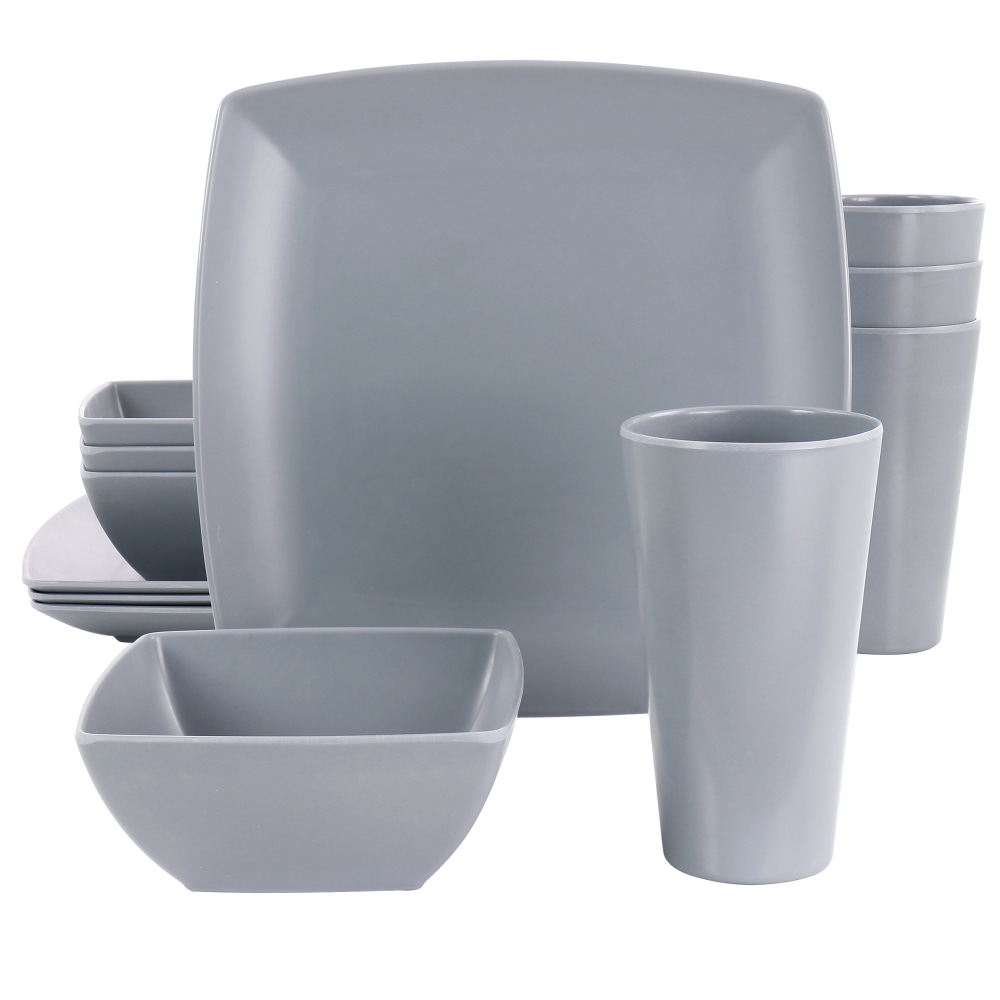 Gibson Home 12-Piece Grayson Melamine Square Dinnerware Set,
