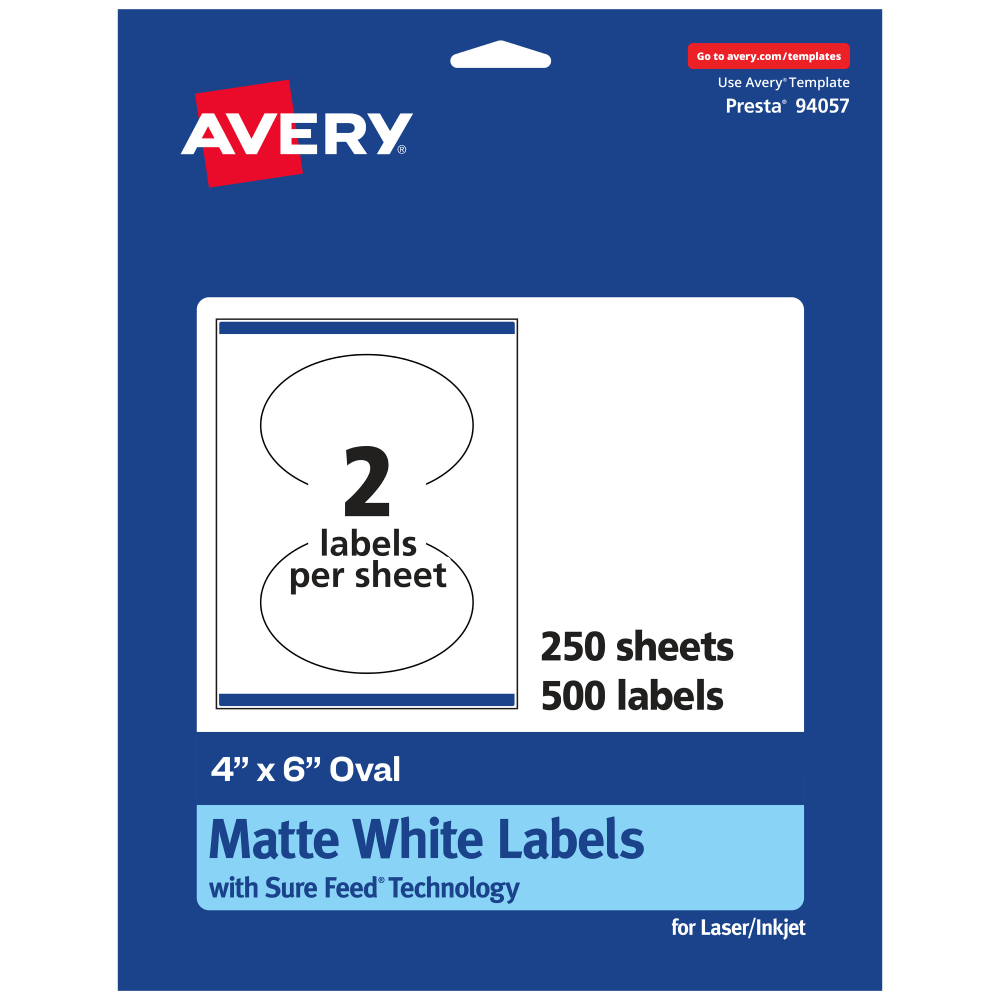 Avery® Permanent Labels With Sure Feed®, 94057-WMP250, Oval,