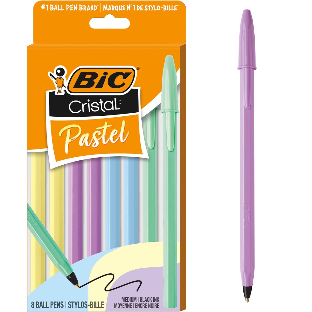 BIC Cristal Pastel Ballpoint Pens, Black Ink, Pastel