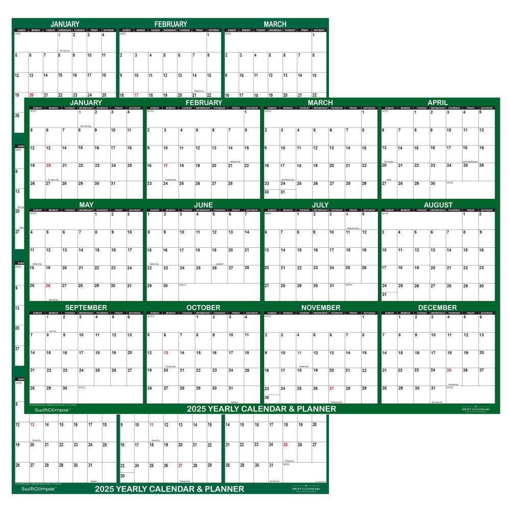 2025 SwiftGlimpse Reversible Yearly Wall Calendar, 24” x
