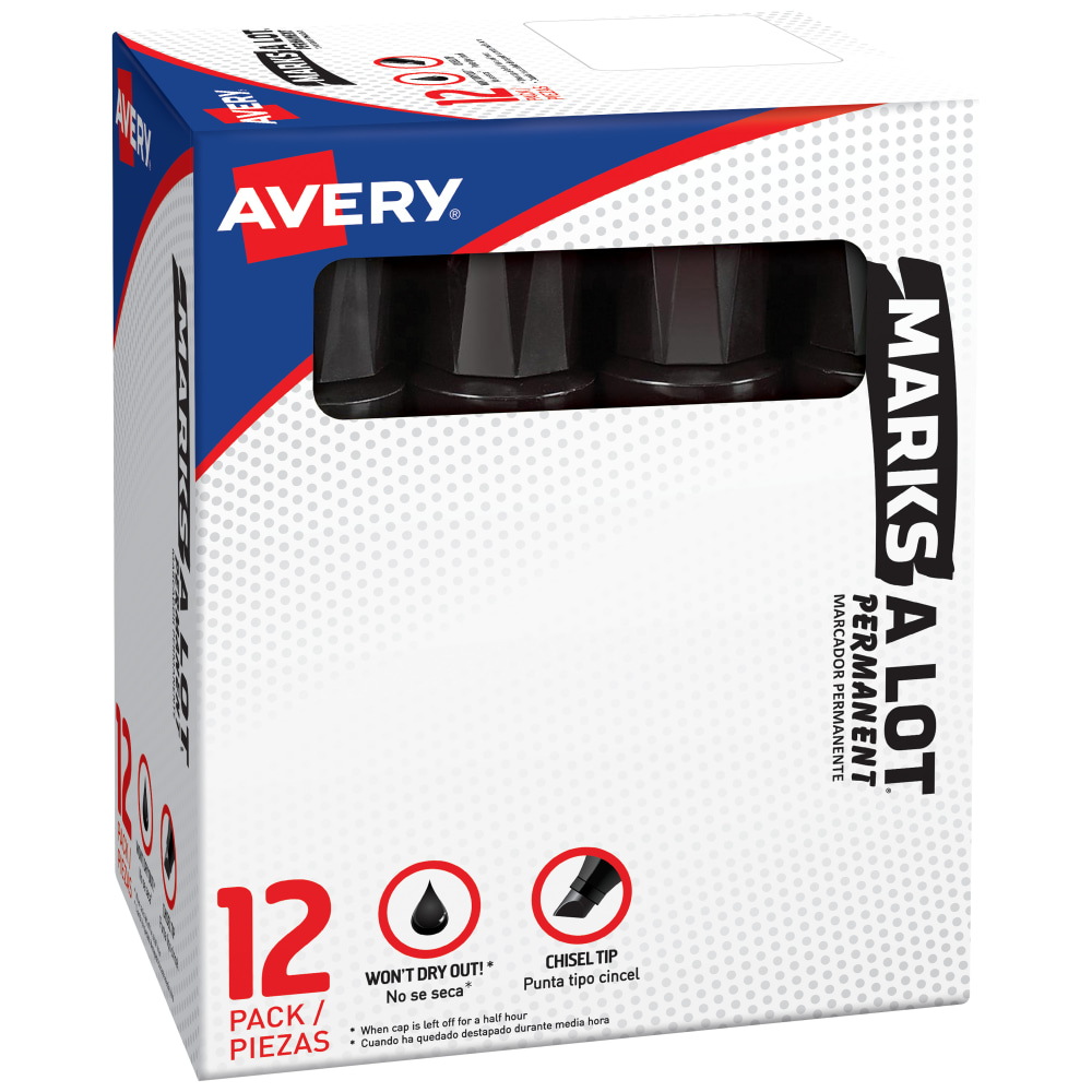 Avery® Marks A Lot® Permanent Markers, Chisel Tip,