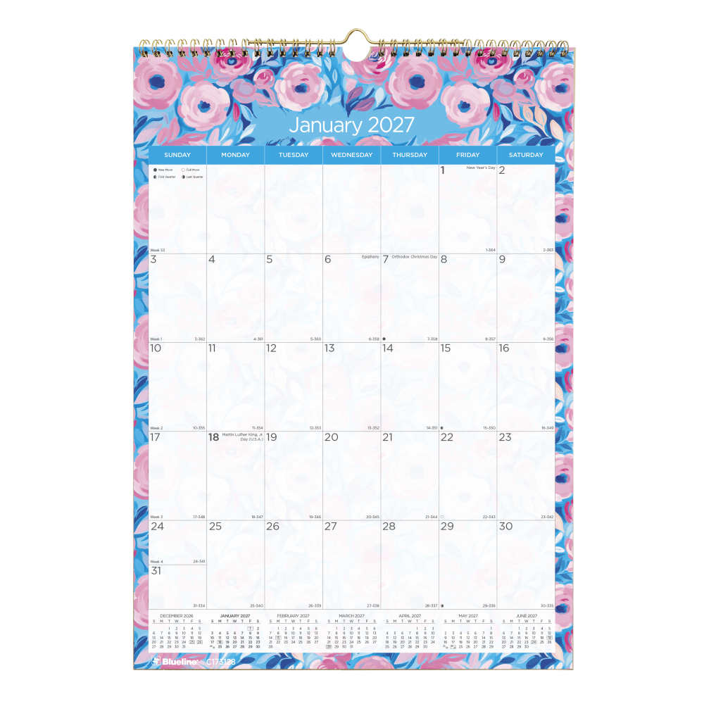 2027 Blueline Colorful Monthly Wall Calendar, 12" x