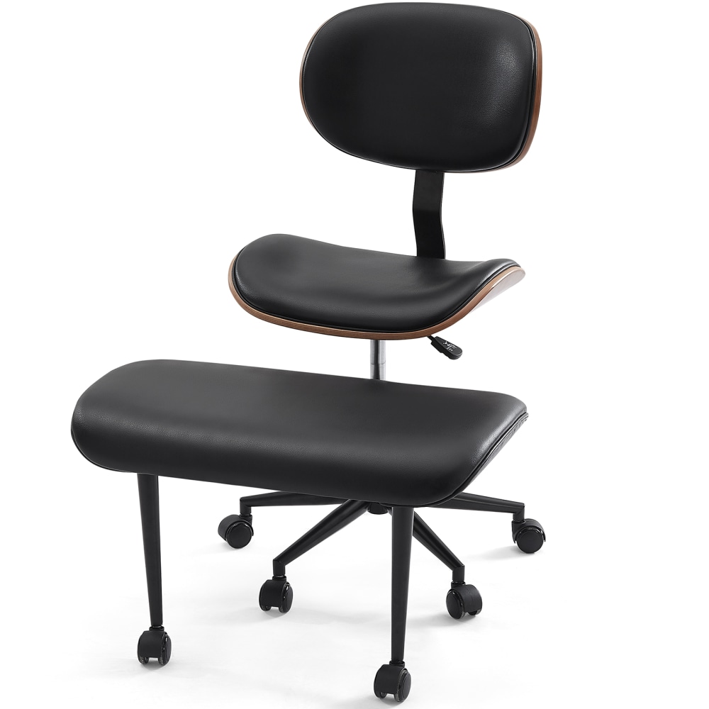Bestier Ergonomic Faux Leather Mid-Back Cross Legged Office