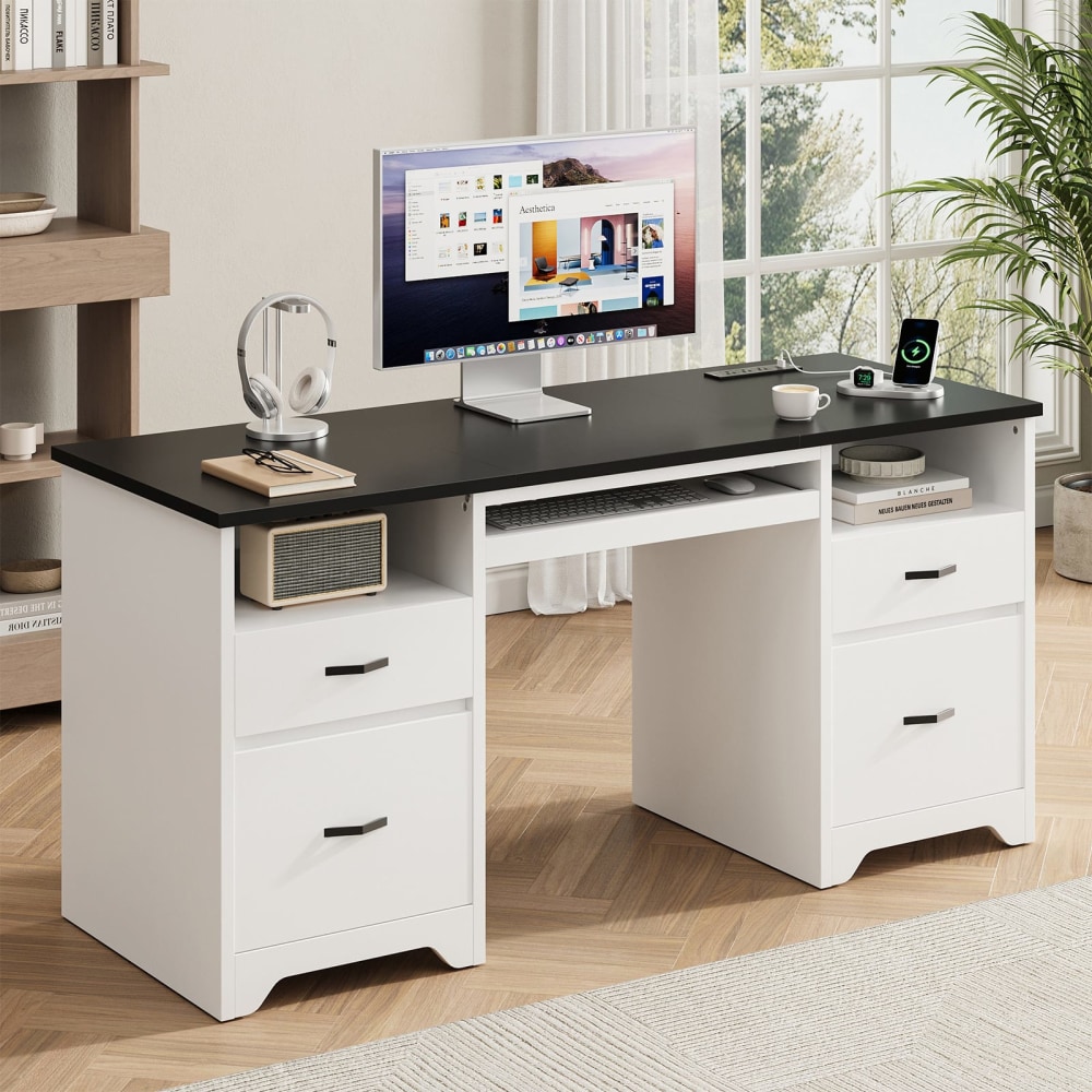 Bestier 59" Rectangular Computer Desk with Drawers and