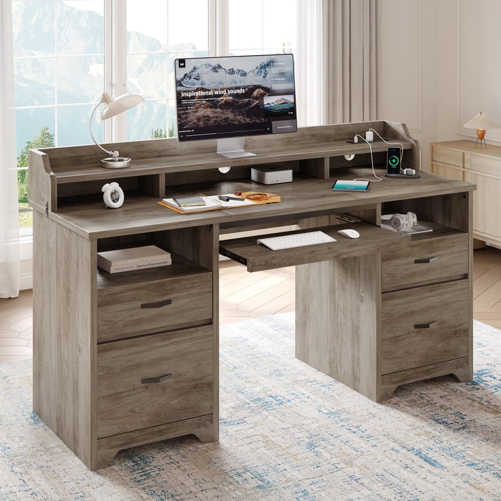 Bestier 60"W Computer Desk With Keyboard Tray And