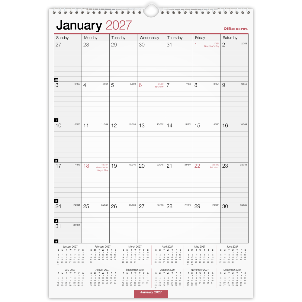 Office Depot Brand Monthly Wall Calendar, 12" x
