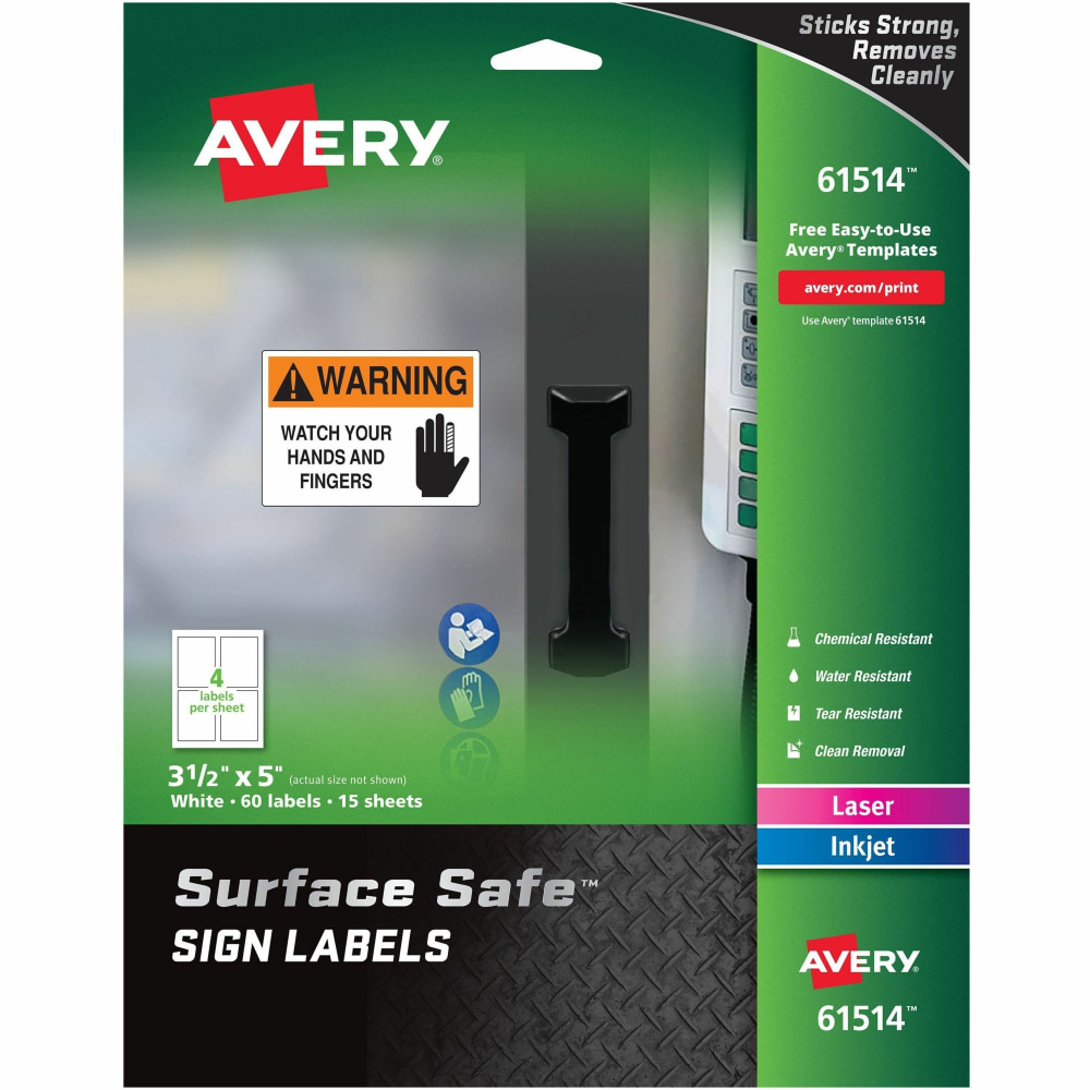 Avery® Surface Safe Sign Labels, 3 1/2" x