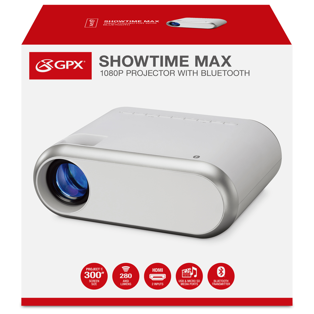 GPX The Max 1080p Projector With Bluetooth Transmitter,
