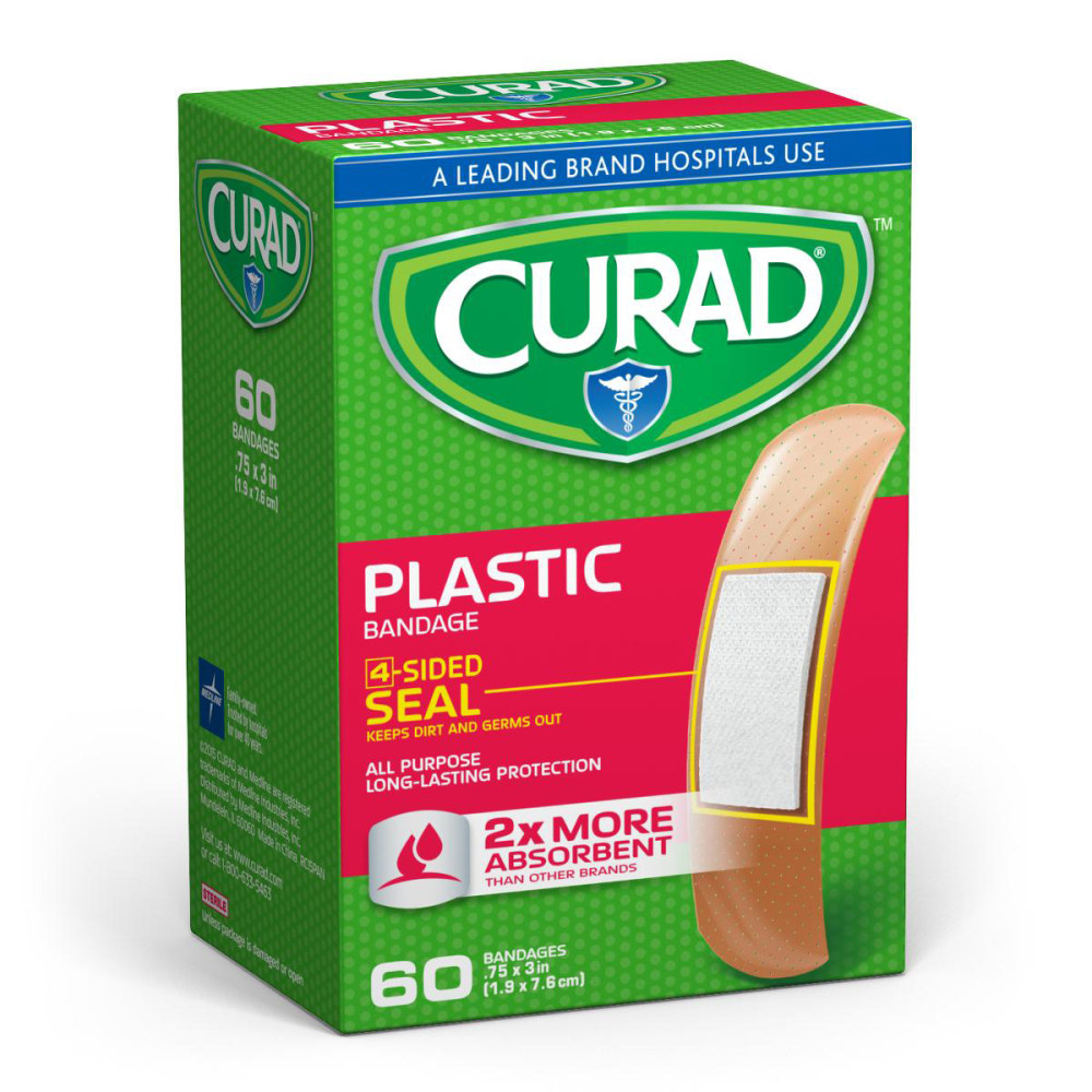 CURAD® Plastic Adhesive Bandages, 3/4" x 3", Tan,