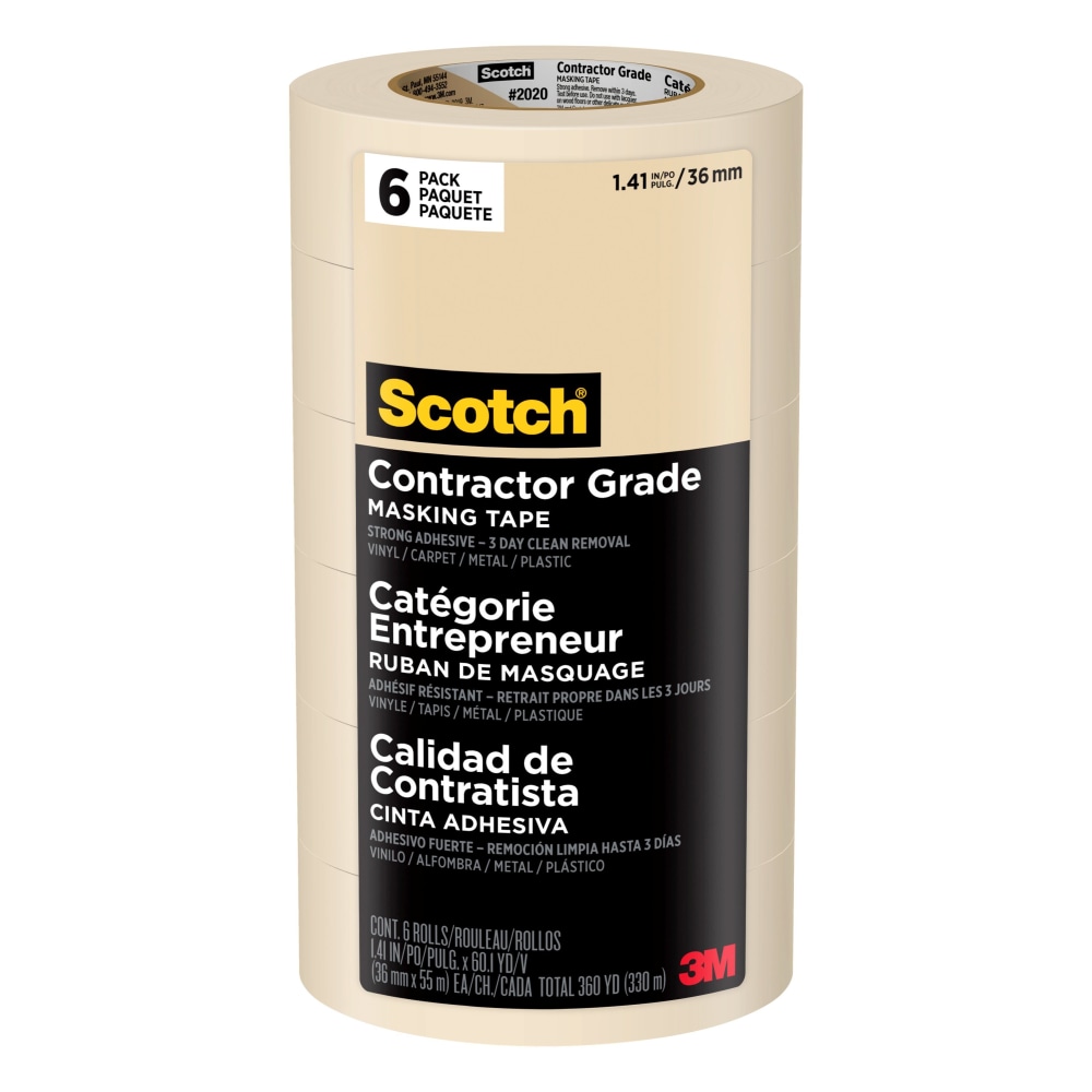 Scotch® Contractor Grade Masking Tape, Removable, 6 Tape