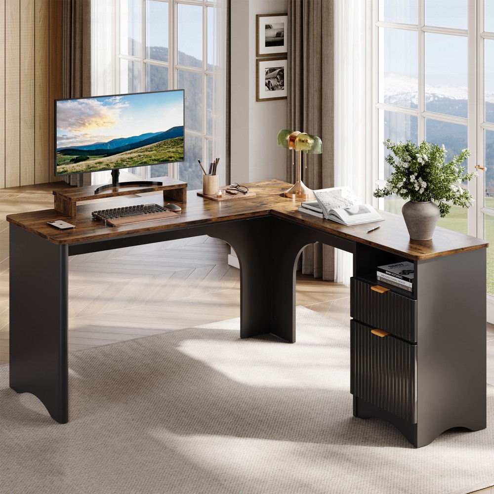 Bestier 56"W Modern L-Shaped Corner Desk With Filing