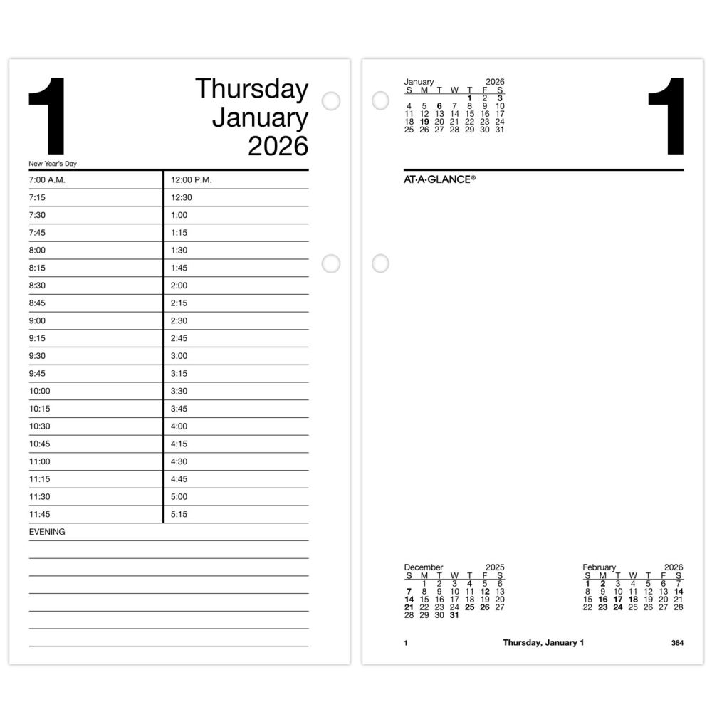 AT-A-GLANCE® 2026 Daily Loose-Leaf Desk Calendar Refill,