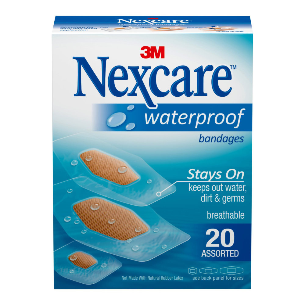 3M™ Nexcare™ Waterproof Bandages, Assorted Sizes, Box Of