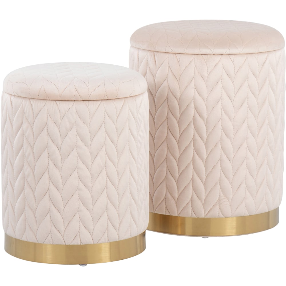 LumiSource Marla Ottomans, Cream/Gold, Set Of 2 Ottomans