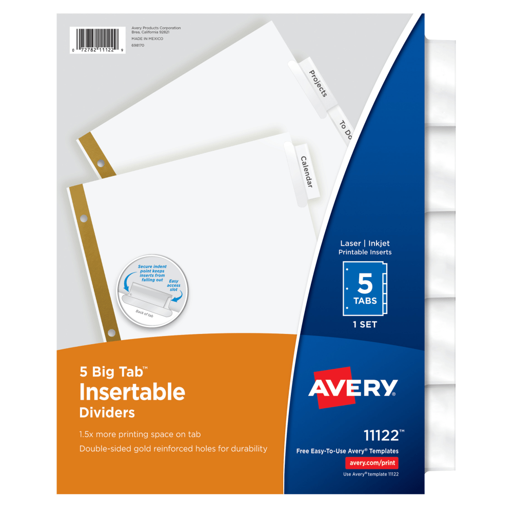 Avery® Big Tab™ Insertable Dividers Gold Reinforced Edge,
