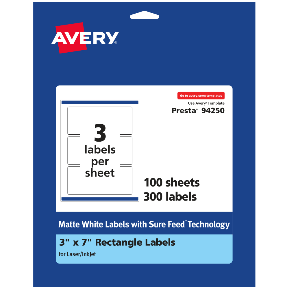 Avery® Permanent Labels With Sure Feed®, 94250-WMP100, Rectangle,