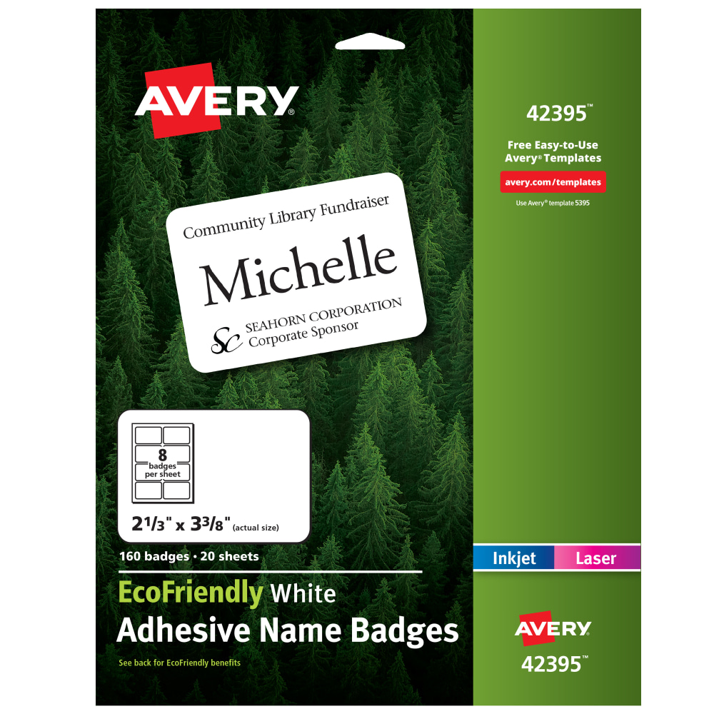 Avery® EcoFriendly 100% Recycled Name Badges, 2 1/3"