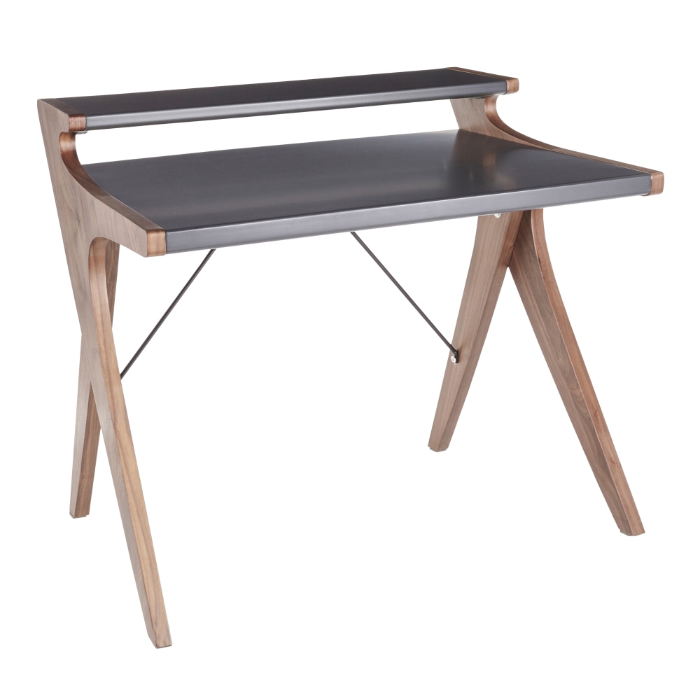 LumiSource Archer 43"W 2-Tier Writing Desk, Walnut/Gray