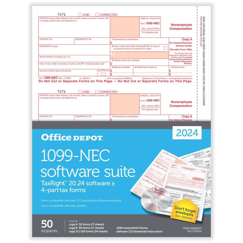Office Depot® 1099-NEC Laser Tax Forms With Software,