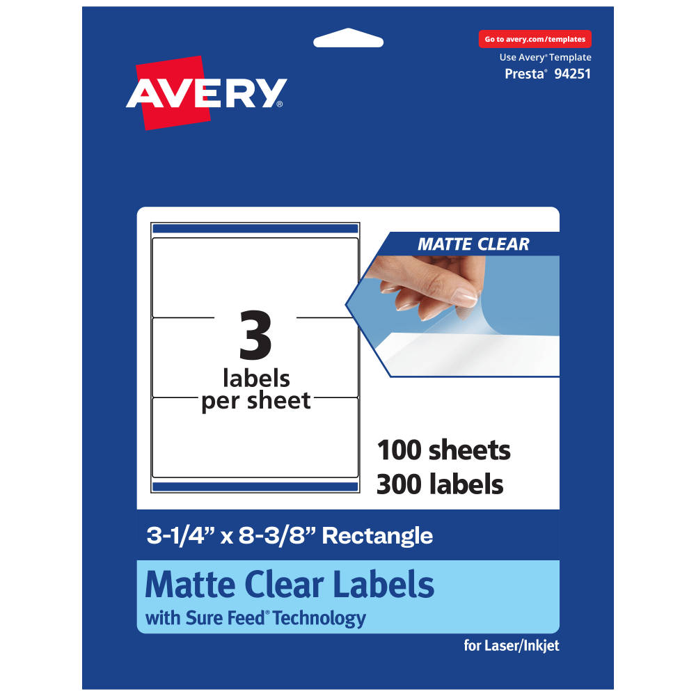 Avery® Permanent Labels With Sure Feed®, 94251-CMF100, Rectangle,