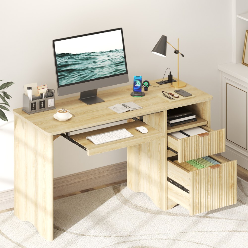 Bestier 55" Computer Desk With Power Outlets, 2