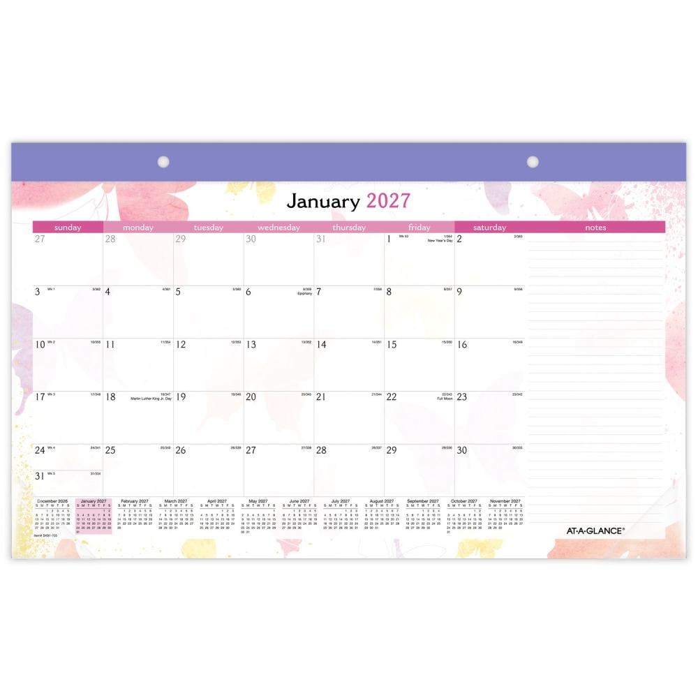 AT-A-GLANCE® Watercolors 2027 Monthly Desk Pad Calendar, Compact,